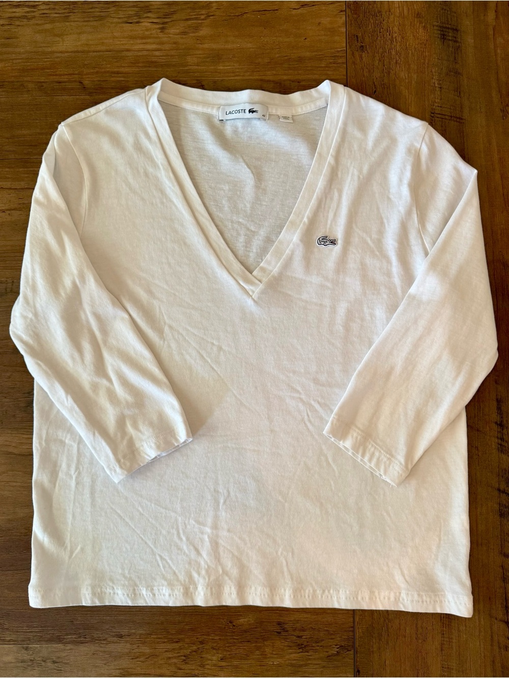 Lacoste V Neck Flowing Cotton 3/4 Sleeve T-Shirt women’s
